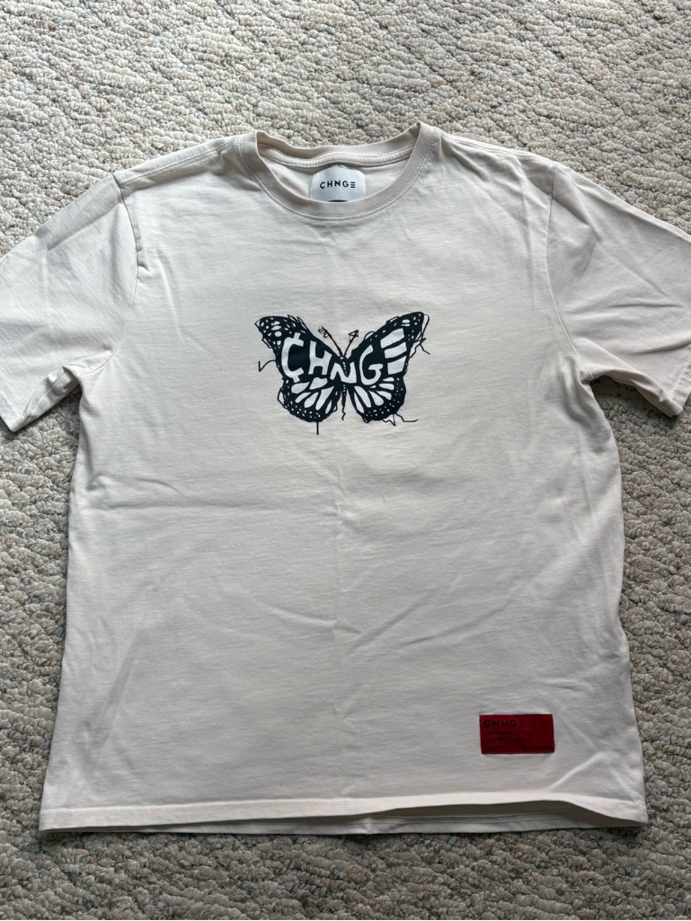 CHNGE Logo Butterfly Tee 100% Cotton in Chalk